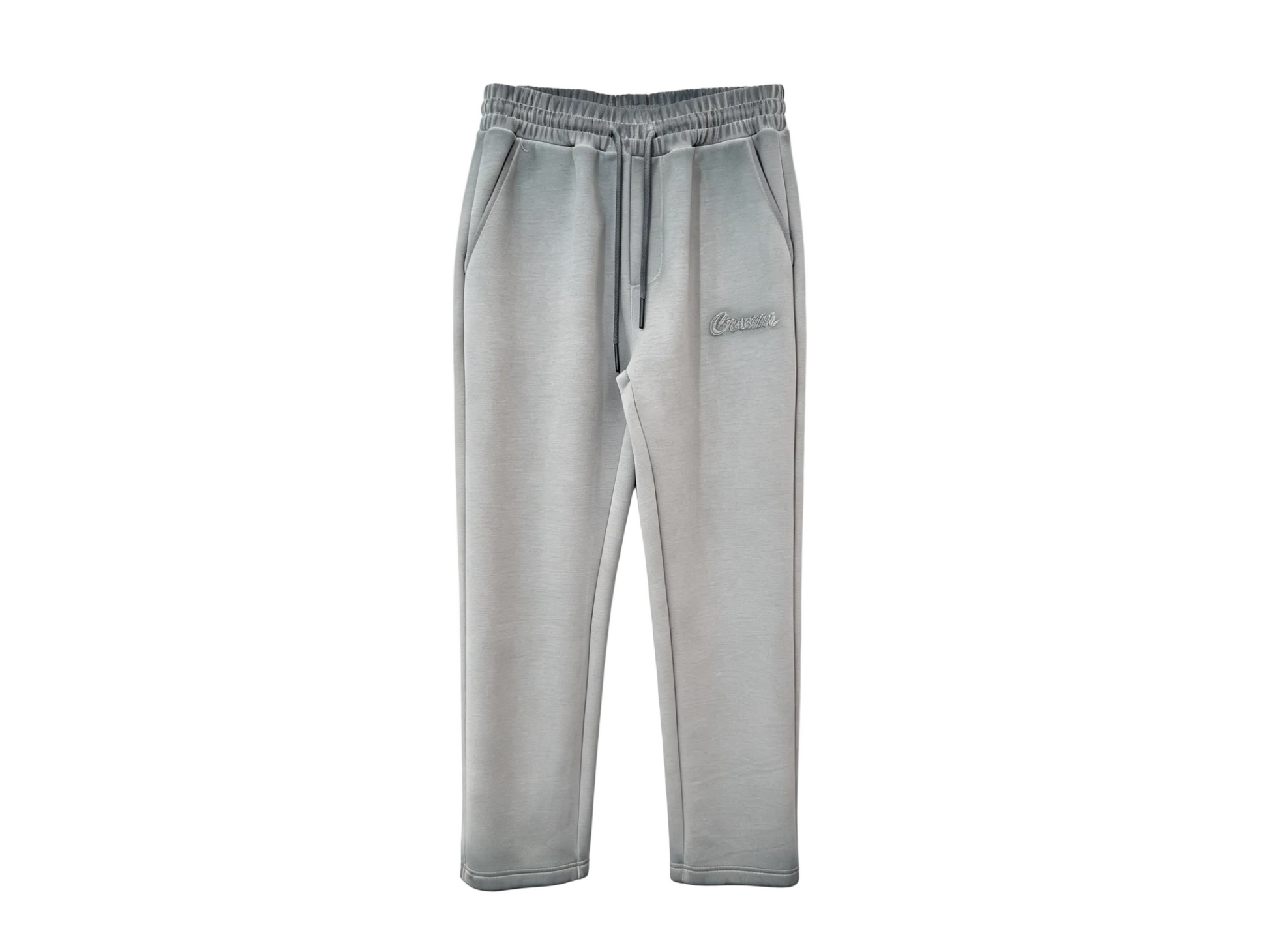 Wholesale light grey embroidered straight-leg sweatpants with drawstring waist