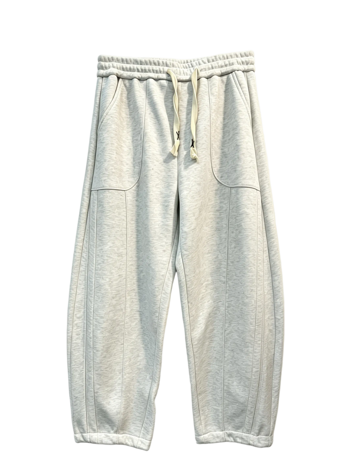 Wholesale light grey paneled wide-leg sweatpants with curved front pockets