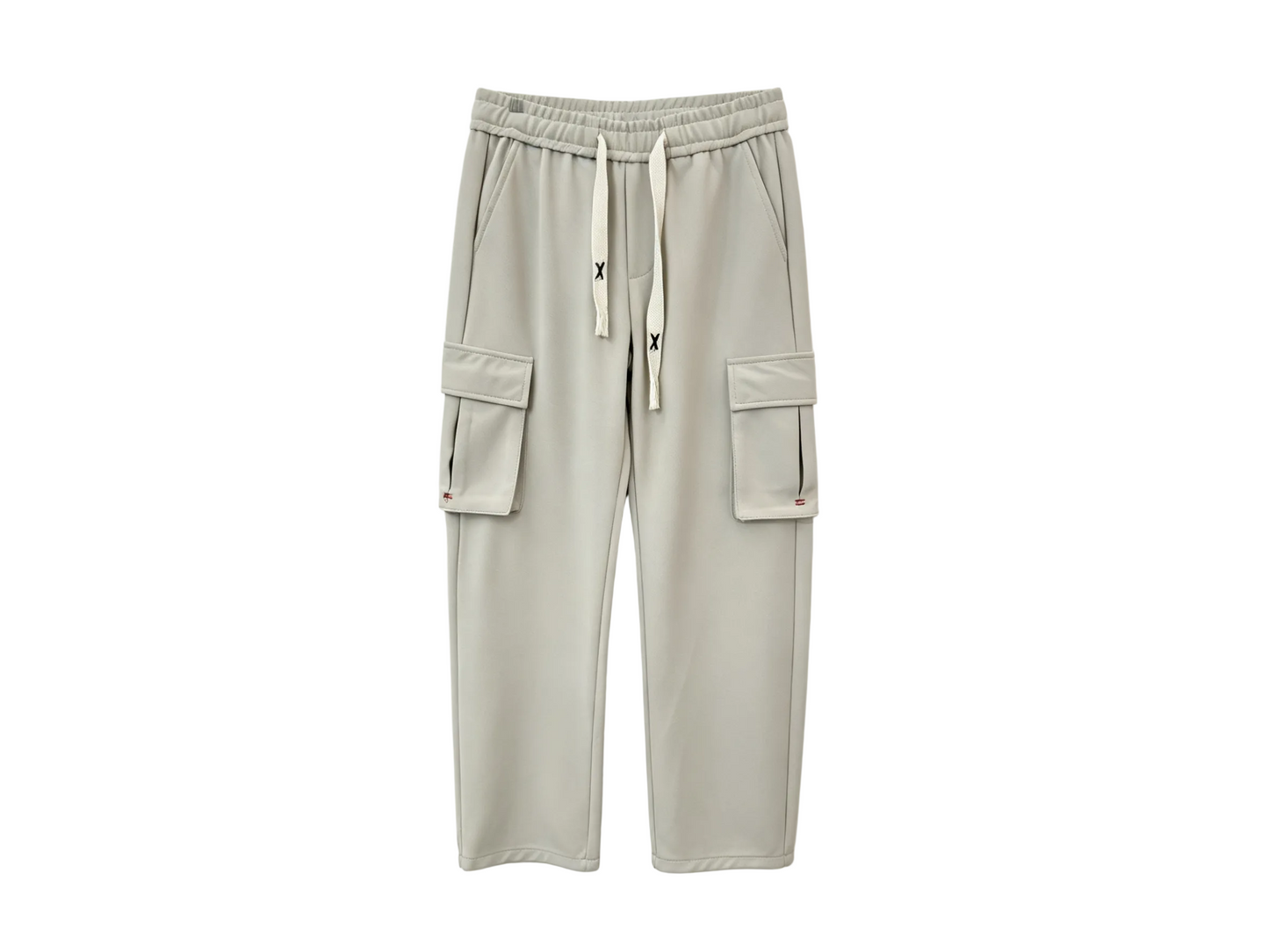 Wholesale light grey straight-leg cargo pants with flap utility pockets