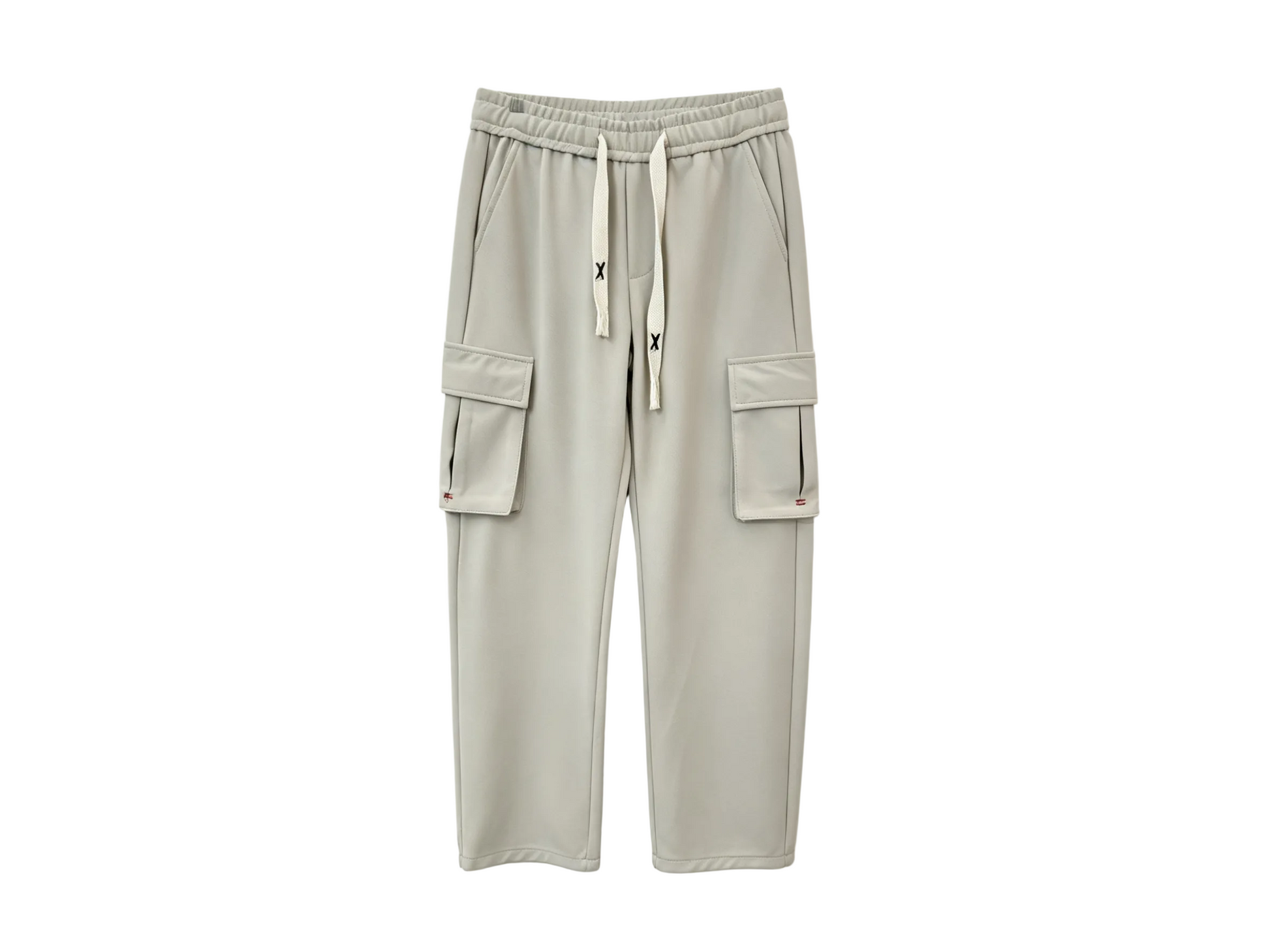 Wholesale light grey straight-leg cargo pants with flap utility pockets