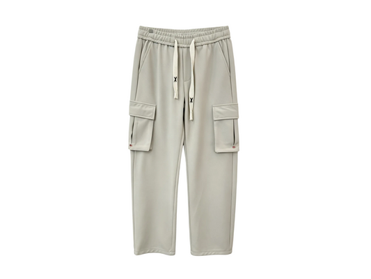 Wholesale light grey straight-leg cargo pants with flap utility pockets