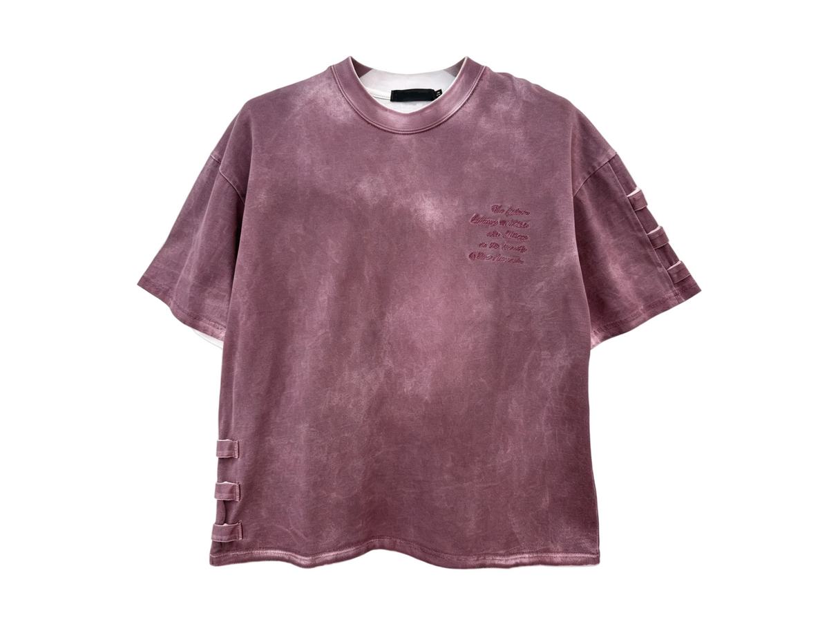 Mauve washed streetwear T-shirt with ladder cutout sleeve and side details