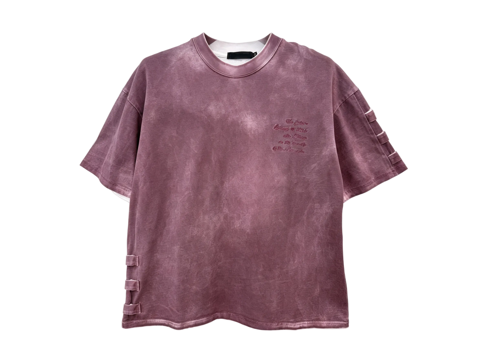 Mauve washed streetwear T-shirt with ladder cutout sleeve and side details