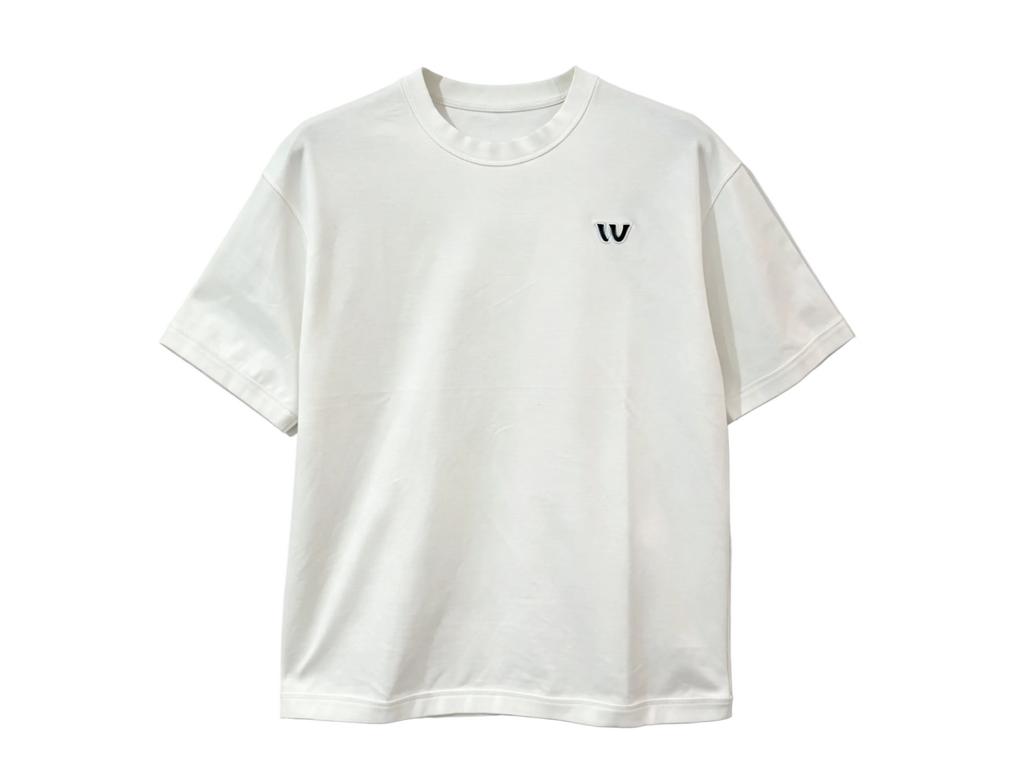 White relaxed-fit T-shirt with small black chest embroidery for wholesale