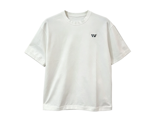 White relaxed-fit T-shirt with small black chest embroidery for wholesale