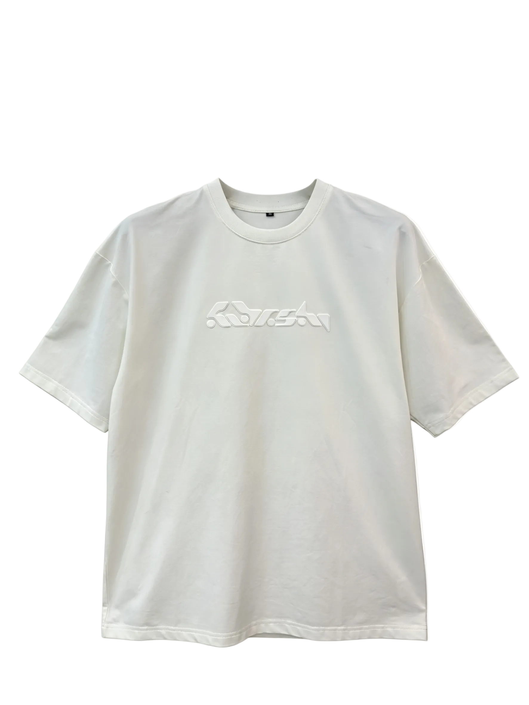 White relaxed-fit T-shirt with tonal raised logo on the chest