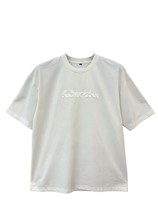 White relaxed-fit T-shirt with tonal raised logo on the chest